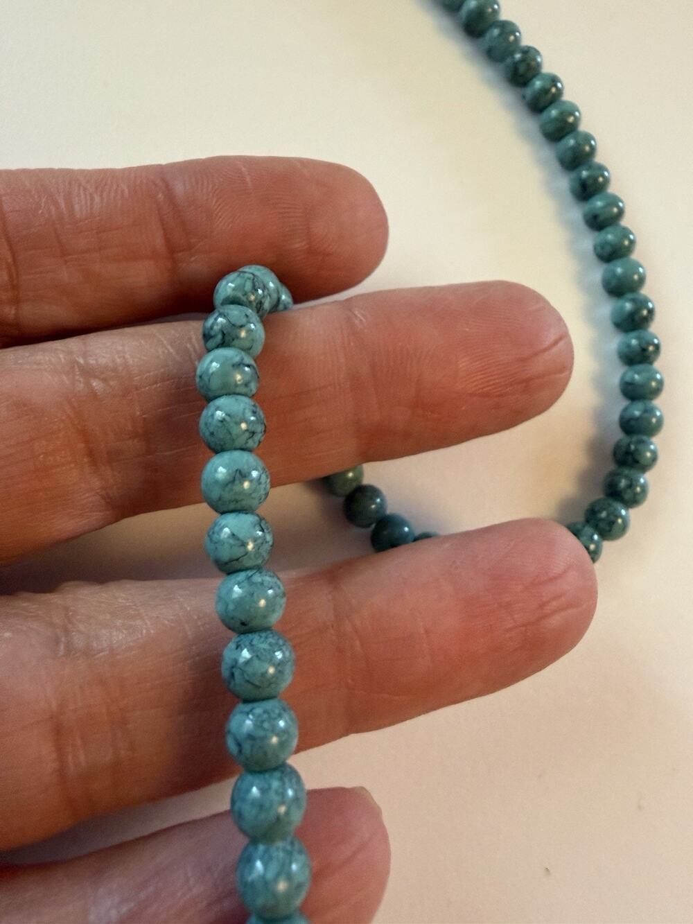 Blue Round Stone Beaded Cord Necklace 20in Adjustable Closure
